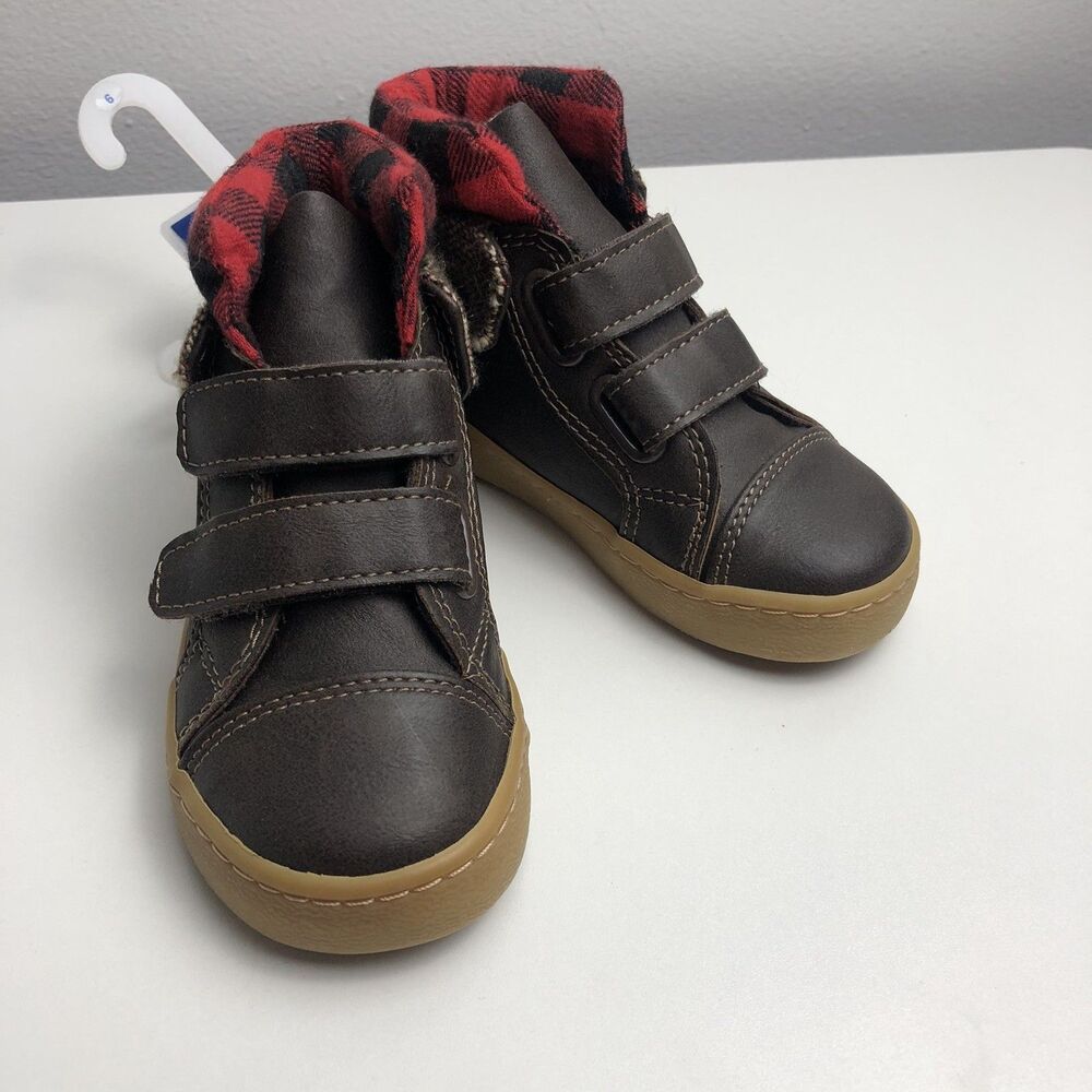 NWT Boys Baby Gap Brown Red Plaid High Top Sneaker Boots - Size 6